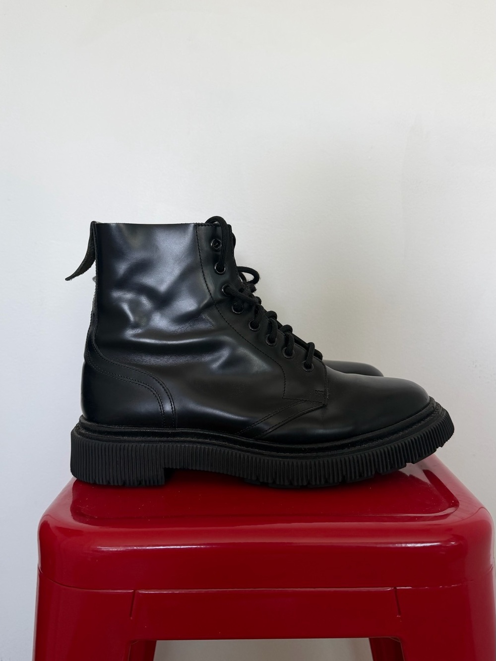 Adieu Black Leather Lace-Up Men's Combat Boots